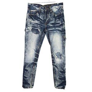 Mens Heritage America Distressed Slim Fit Blue Denim Jeans 100% Cotton 32X33